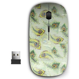 KAWAMOUSE 2.4G Ergonomic Portable USB Wireless Mouse for PC, Laptop, Computer, Notebook with Nano Receiver (Beautiful Peacock Feathers)
