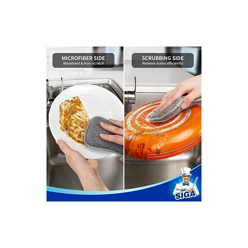 MR.SIGA Esponjas Doble Cara Reutilizables para Lavar Platos, Pack de