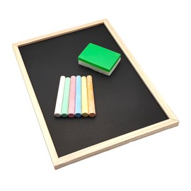Set of Black Wooden Blackboards 18 x 25 cm with Natural Frame, 6 Colourful Chalk and Sponge Selvedge - Perfect for Creative Messages, Drawings and Educational Games for Children and Adults