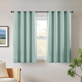 Beauoop 100% Blackout Curtains 54 Inch Long 2 Panels for Bedroom Living Room Seafoam Green Solid Room Darkening Thermal Insulated Soundproof Energy Saving Grommet Top Window Treatment Drapes,52x54