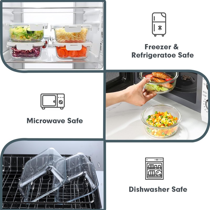 VERONES 30 Pieces Glass Meal Prep Containers Set, Stackable Food