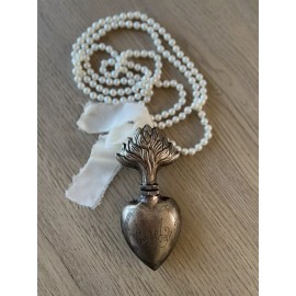 Sacred Heart  Ex Voto Silver Perfume Bottle W/ Pearls