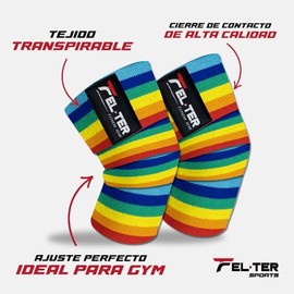 FELTER FITNESS Vendas para Rodillas Gym,Rodilleras elásticas Soporte para Levantamiento de Peso (Arcoiris)