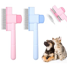 Heclia Flea Comb for Cats & Dogs Self Cleaning Flea Com, 2PCS Pet Hair Removal Comb with Stainless Steel Teeth Fine Tooth Combs for Kittens Shedding Fleas Treatment Lice Combs Massage Grooming Tool