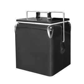 Kickleen Retro Ice Chest Cooler with Bottle Opener 13L (14Qt), Stainless Steel Vintage Style Ice Bucket for Camping, Party, Beach, Picnic, RV, BBQ, Tailgating, Fishing (Black)