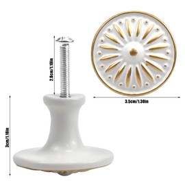 Chstarina Pack of 10 White Drawer Knobs, 35 mm, Vintage Cabinet Door Knobs, Round Furniture Knobs, Aluminium Alloy Drawer Knobs, Dresser Knobs, Furniture Handle with 10 Screws for Kitchen Cupboard Drawer Decoration