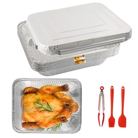 JOYOFUN 10 Pack Aluminum Pans With Lids,12.5x10.2 Extra Heavy Duty Durable Disposable Aluminum Foil Pans,Half Size Deep Steam Table Pans -Baking Pans for Cooking,Food Prepping,Party Holidays BBQ