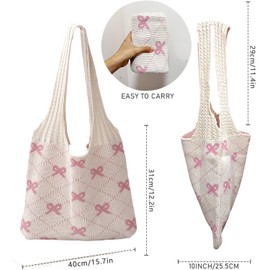 Stizimn Crochet Tote Bag Beach Mesh Knitted Bag Large Aesthetic Shoulder Bag Handbags Hollow Hobo Bag for Women Summer (Beige)