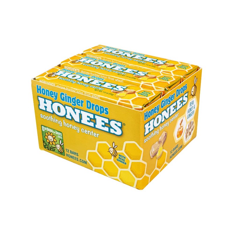 Honees Filled Honey Ginger Drops, Natural Cough Drops- Pure Ginger