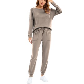Jhsnjnr Womens Casual Long Sleeve Pajamas Set PJ Tie Dye Nightwear Loungewear Khaki