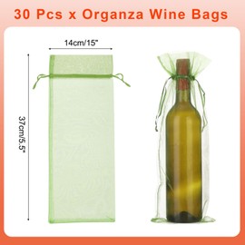 sourcing map 30pcs Organza Wine Bags, 15x5.5 Sheer Mesh Wine Gift Pouches with Drawstrings for Wedding, Birthday and Shower Party Favor, Green