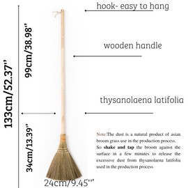 TTS For Home Handmade Whisk Sweeping Broom - Vietnamese Soft Straw Broom for Cleaning - Decorative 9.45" Width, 52.37" Length
