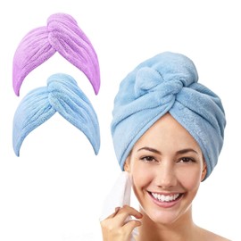 2 Pack Microfibre Hair Towel Wrap, Super Absorbent Soft Anti-Frizz Hair Towel, Quick Dry Hair Wrap Towel for Women Wet Hair, Suitable for All Hair Types (Blue Purple)