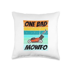 Vintage Lawnmower Shirt Lawn Care Clothing Co Retro Lawn Mowing One Bad Mowfo Shirt Gardener Dad Throw Pillow, 16x16, Multicolor