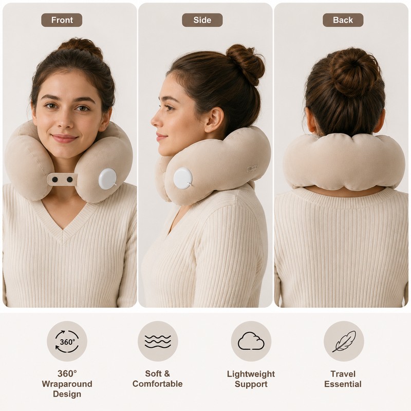 Inflatable Travel Neck Pillow for Flights & Office – Adjustable