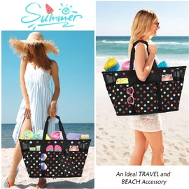 LUROON Women's Large Beach Bag with Zip Waterproof Swimming Bag Women's Beach Bag XXL Family Foldable Travel Bag Beach Tote Bag Shopper Women for Beach Pool Picnic Travel 50 x 35 x 20 cm, Colourful