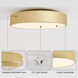 DOTCN Large Gold Flush Mount Ceiling Light, 15.8 inch 3-Light Modern Round Close to Ceiling Lighting Fixtures, Minimalist Ceiling Lamp for Living Room,Kitchen Island,Dining Room,Bathroom,Foyer,Hallway