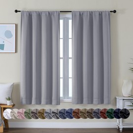Simplebrand Ava Silver Grey Short Blackout Curtains for Bedroom 45 Inches Long 2 Panels, Solid Thermal Insulated, Energy Saving Window Treatment Curtains Blackout Drapes, W40 x L45 Inch, Silver Grey