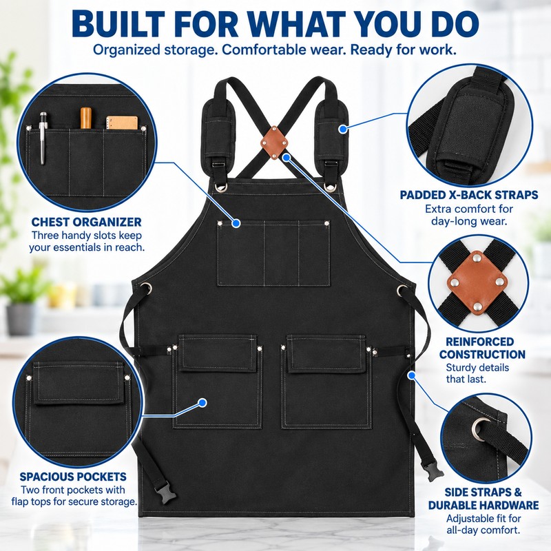 Canvas Work Apron for Kitchen & Gardening – Adjustable Utility