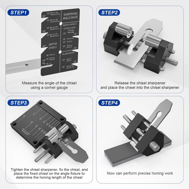 Precise Chisel Sharpening Jig Kit, Honing Guide System for Woodworking