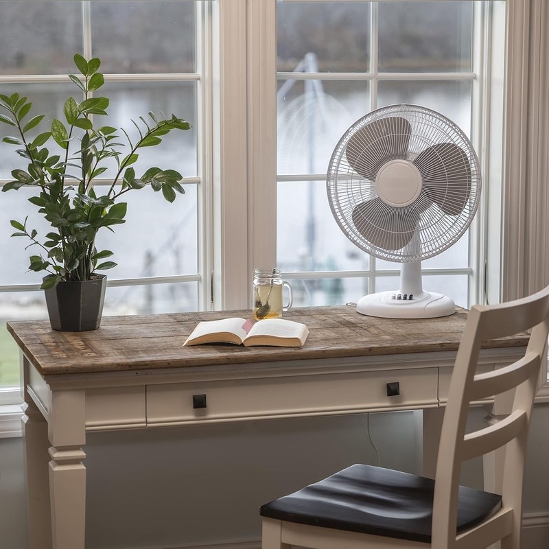 EZ-CHILL 16” Oscillating Table Fan with Adjustable Tilt, Convenient Push