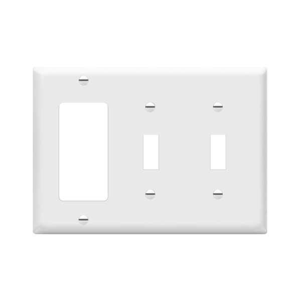 ENERLITES Combination Double Toggle/Single Decorator Rocker Outlet Wall Plate, Standard Size 3-Gang Light Switch Cover(4.5" x 6.38"), Polycarbonate Thermoplastic, UL Listed，881231-W, White, Two One