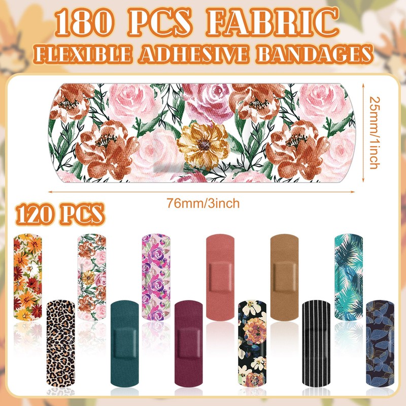 Threlaco 180 Pcs 12 Styles Fabric Flexible Adhesive Bandages Bulk