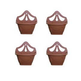 PHG Stylish Wall Flower Planters | Elegant Outdoor Plastic Planters | Unique Balcony Garden Planters | Garden Wall Planters | Half Barrel Wall Pots | Flower Basket (Pack of 4, Terracotta)