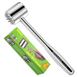 2-in-1 Heavy Duty Meat Tenderizer Hammer,Real 316L Stainless Steel Meat Mallet,Dual-sided with Sharp Spikes and Convex Studs,Well-balanced 1.09lb Meat Hammer,Versatile Kitchen Tool,Dishwasher Safe