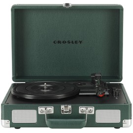 Crosley CR8005F-EM Cruiser Plus Vintage 3-Speed Bluetooth in/Out Suitcase Vinyl Record Player Turntable, Dark Emerald