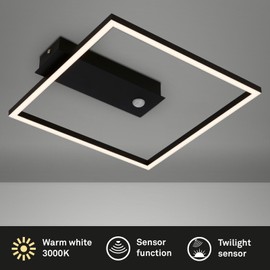 BRILONER - LED Ceiling Light Frame, LED Ceiling Light with Warm White Light Colour, Lamp with Sensor, Living Room Lamp, Bedroom Lamp, 320 x 300 x 50 mm (L x W x H), Black