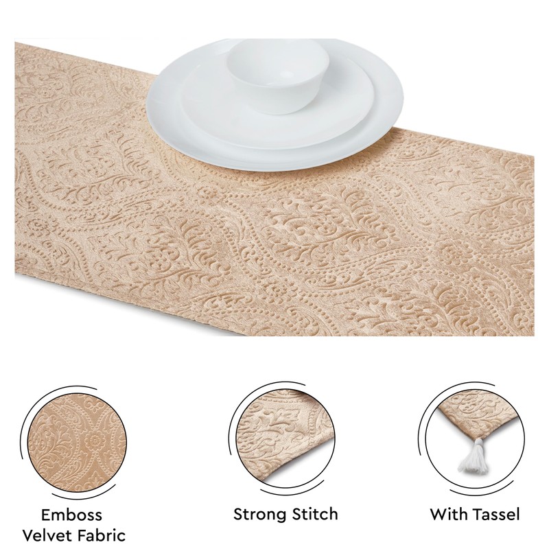 Encasa XO Dining Table Runner | Embossed Velvet | 32x150