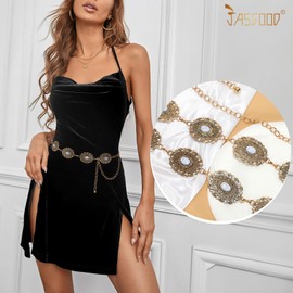 JASGOOD Western Metal Concho Belt for Women Cowgirl Waist Chain for Women Dress Pants,Shiny Gold