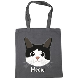 Hippowarehouse Black and white cat - meow Tote Shopping Gym Beach Bag 42cm x38cm, 10 litres