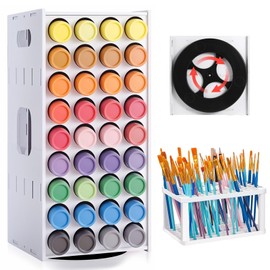 ZILAMGOO 2 oz Acrylic Paint Organizer 72 Holes Spinning Paint Organizer Tower and Paintbrush Holder with 360 Degree Rotation for Art Painting Supplies