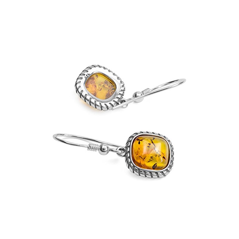Amber Sterling Silver Dangle Square Earrings