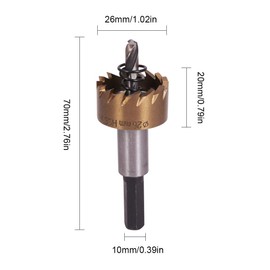 Utoolmart HSS Hole Saw Cutter, 26mm High-Speed Steel Hole Saw Bits, 70mm Length Golden Drill Bit Hole Saw, for Stainless Steel, Aluminum Alloy, Plastic and Wood