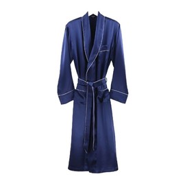 Jasmine Silk Luxury Pure Silk Dressing Gown Robe Navy (Extra Large)