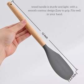 LorisArm Large Wooden Handle Spatula Set, 12" Rubber Spatula 4-Pack Nonstick Silicone Spatulas for Baking Cooking and Mixing, Jar Scraper (Grey, Green, White, Black).