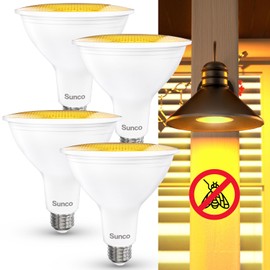 Sunco LED Yellow Bug Light Bulbs Outdoor PAR38 Bug Repellent Light for Porch, Backyard, Outside, 13W=90W, 2000K Amber Glow, Dimmable, 1050 LM, E26, Wet Rated, Instant On, Flicker Free ETL 4 Pack.