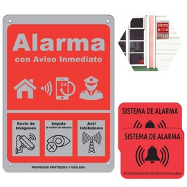 ITALMI Set 1 Dibond Alarm Poster + 2 Stickers for Indoor, Outdoor | Securitas Alarm Sign for Greater Security