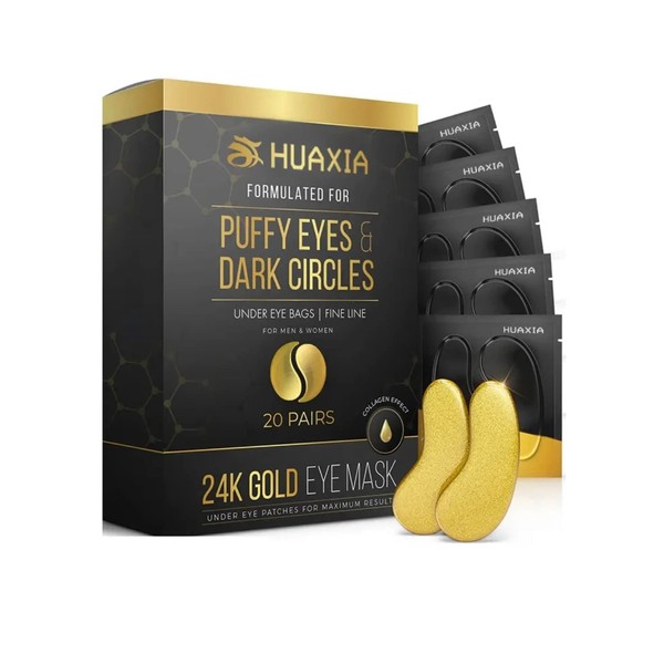 HUAXIA 24k Gold Eye Mask Formulated for Puffy Eyes &