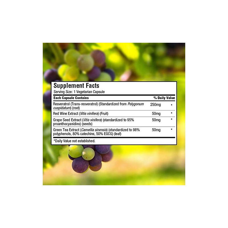 TruNature Resveratrol Plus, 250 Milligram Standardized Trans-Resveratrol 140 Vegetarian Capsules