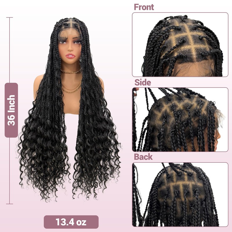Janyuwool 36" Full Lace Boho Knotless Box Braided Wigs Full