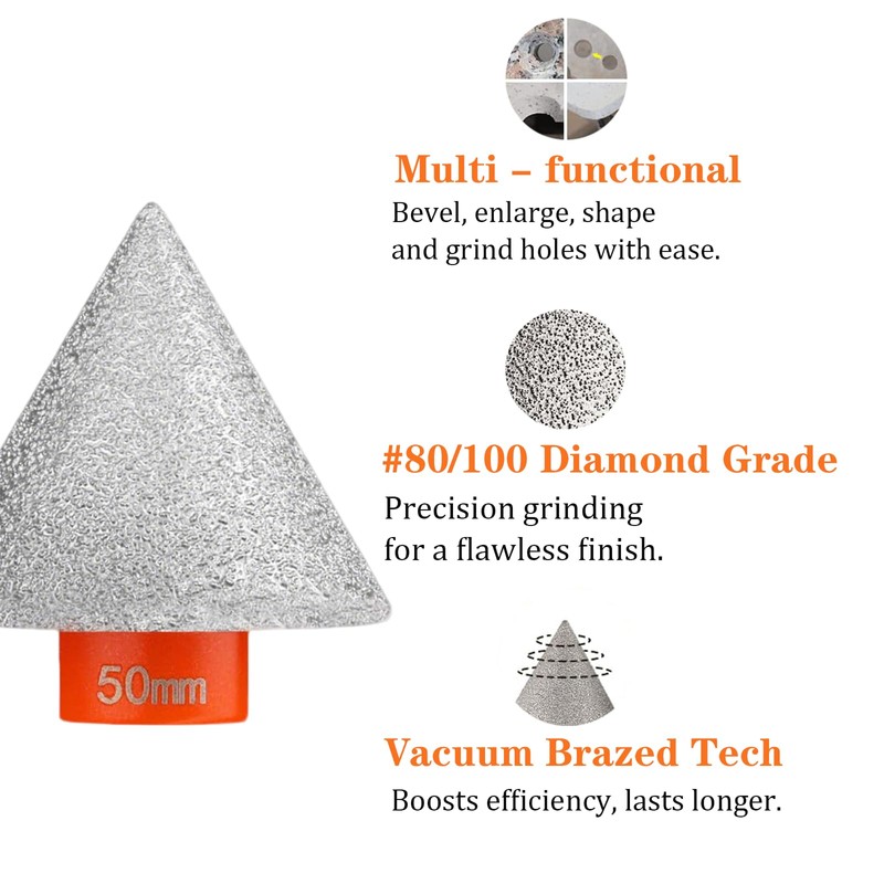 3 Pcs Diamond Beveling Chamfer Bits Set - 50mm Chamfer
