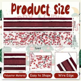 Habbiful 2 Rolls 2.5''x 10 Yards Christmas Wired Ribbon for Tree Crafts Wreath Bows Gift Wrapping Velvet Red Plaid Ribbons Merry Xmas Ribbon for Winter Party Home Decoration