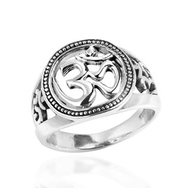 AeraVida Universal Harmony Symbol Aum or Ohm .925 Sterling Silver Ring | Unisex Hindu Meaningful Silver Ring | Silver Ring Anniversary Jewelry Gift | Size (10)