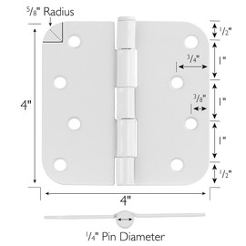 Design House Door Hinges for Interior Doors 6-Pack 4-inch x 4-inch – Rounded 5/8-inch Radius Steel Door Hinge – Painted White – Fits Standard Doors – Design House 189621