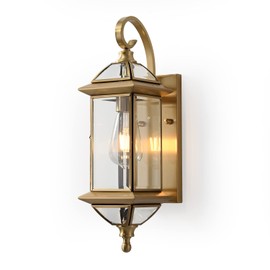 Milaii Outdoor Wall Light with Clear Glass Waterproof Exterior Light Fixtures Oil Rubbed Brass 18.5 inch Copper Wall Mount Lights for for Patio Garage Front Porch (Bulb not Included)