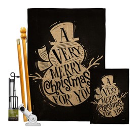 Angeleno Heritage Christmas Very Merry Garden House Flags Kit Winter Santa Marry Xmas Present Reindeer Season Wintertime Snow Small Decorative Gift Yard Banner Double-Sided Made in USA 28 X 40